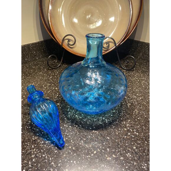 Vintage 70s Blue Italian Decanter - Picture 3 of 6